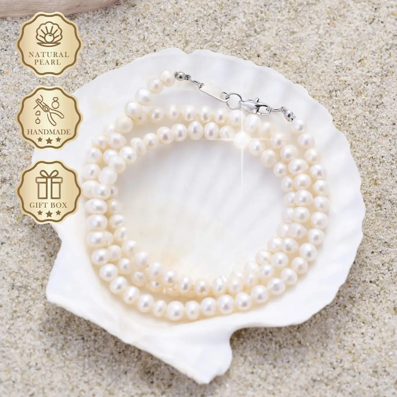 

MYSOYA White Freshwater Pearl Necklace 5–6mm with Silver Chinese Character Clasp, Gift Box, Birthday & Anniversary Gift