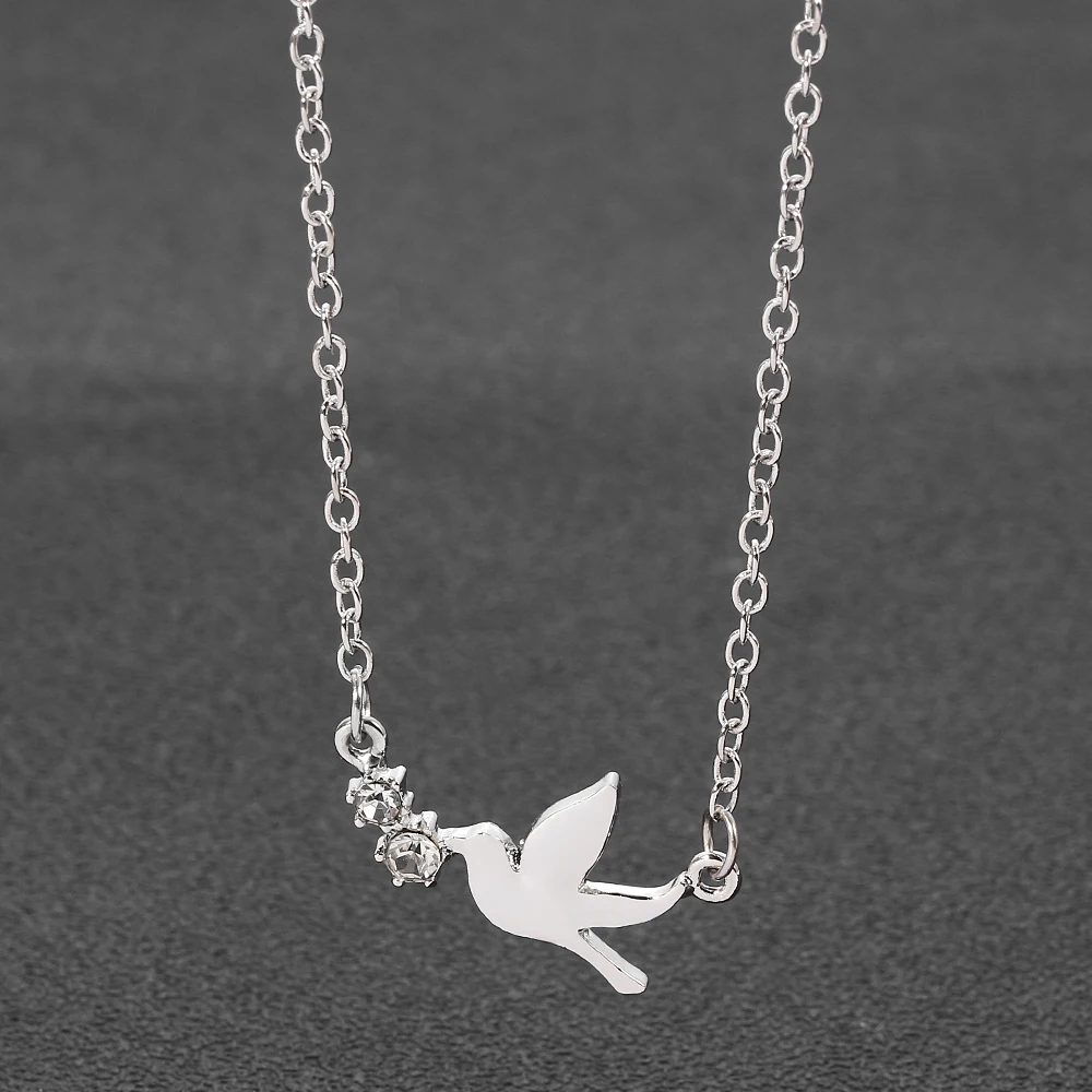 Simple Bird Flower Crystal Necklace Fashion Lady Clavicle Chain Silver Color Peace Pigeon Necklace Charm Chic Party Jewelry