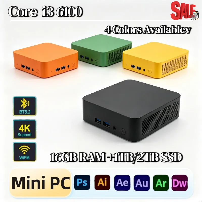 Intel i3 6100 Small Form Factor PC 16GB DDR4 2TB NVMe SSD Triple 4K WiFi6 BT5.2 Efficient Cooling Office Home Pro Max