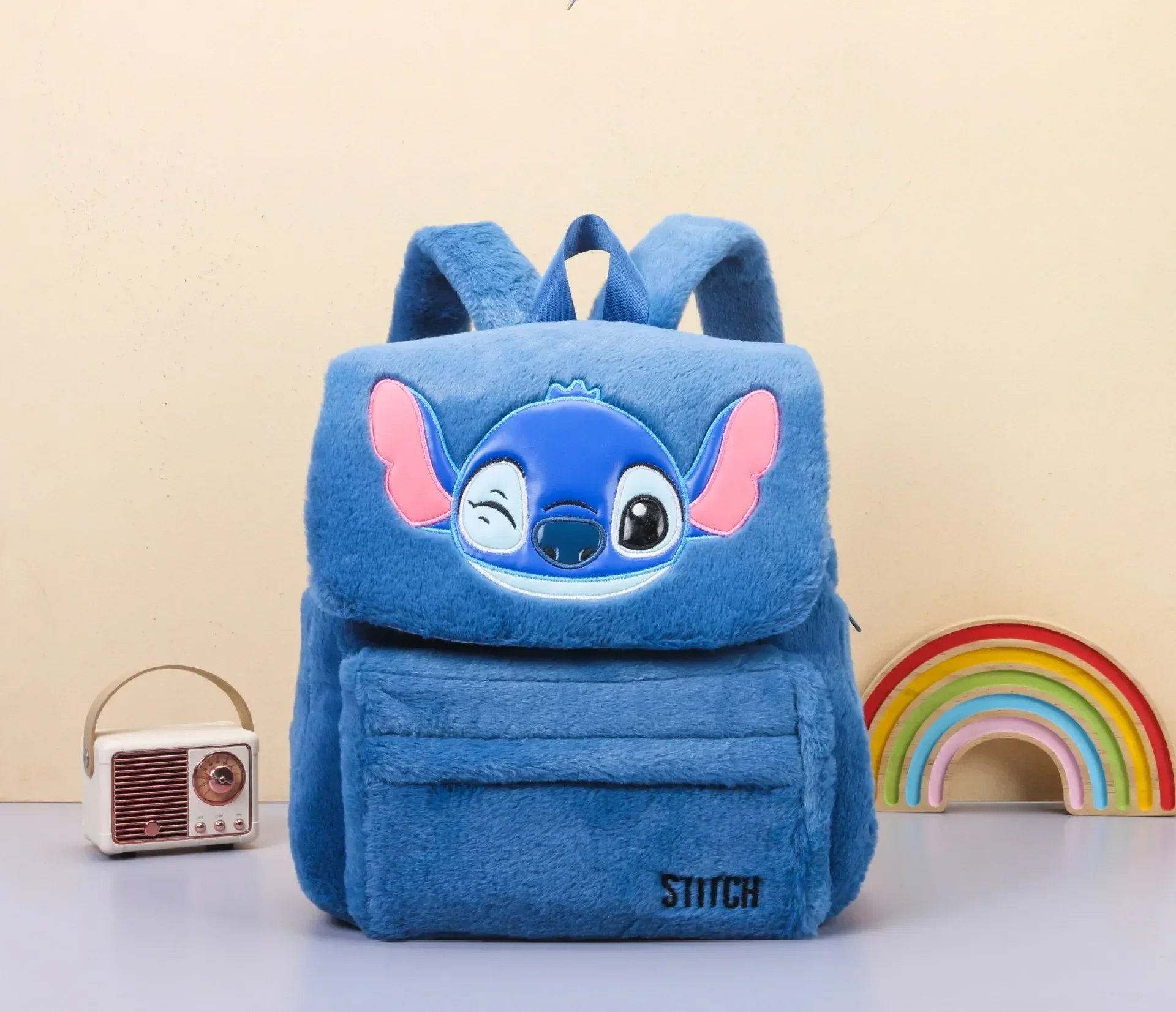 New Disney Plush Backpack Ins Japanese Blue Stitch Funny Cartoon Large-Capacity Student Backpack Kindergarten Bag Child Gift