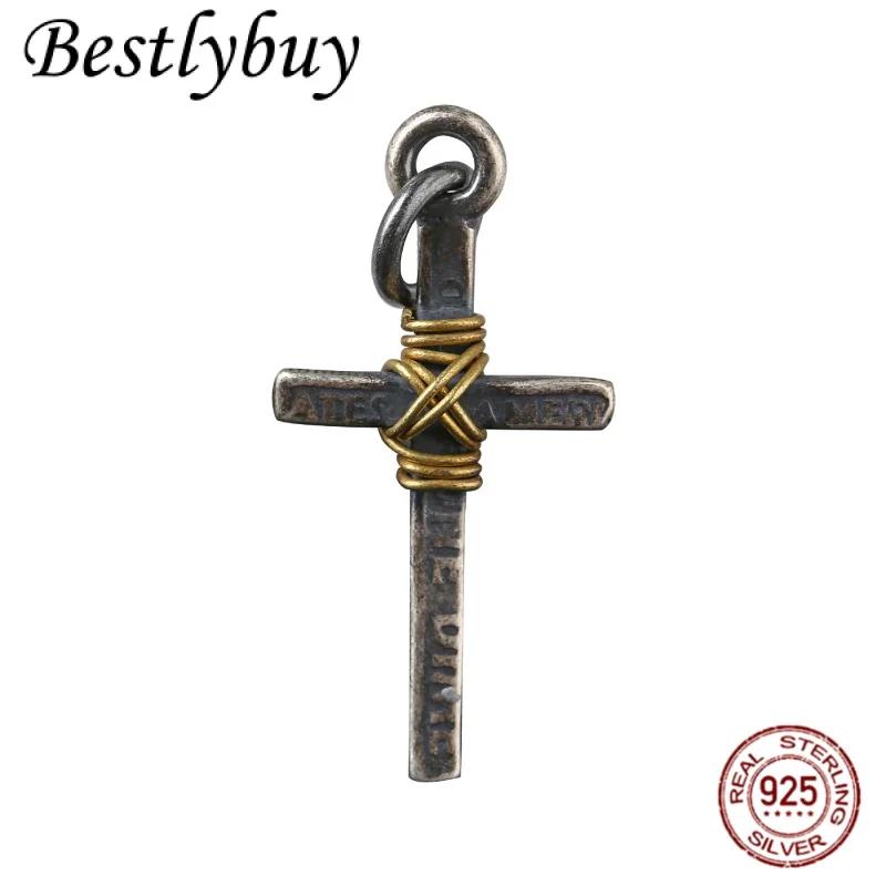 

925 Sterling Silver Original Certified Cross Pendant Necklace Wrapped with Copper Wire for Men Women Religious Christian Jewelry