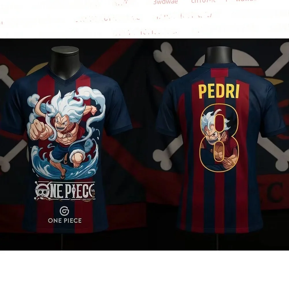 Camiseta de Fútbol de One Piece Five Gears Luffy, Edición Especial Barca, Camiseta de Pedri 8, Equipación de Fútbol de España