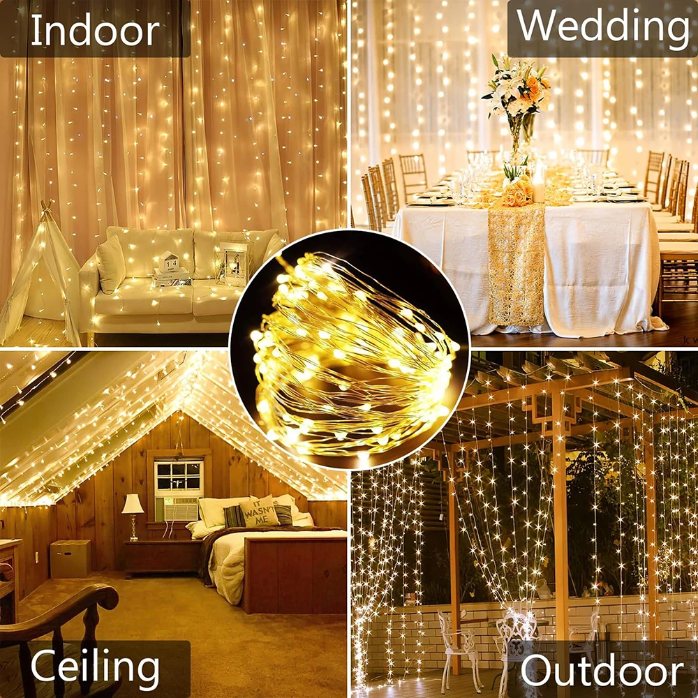 300Led Curtain Lights 8 Mode Christmas Fairy Light with Remote USB Plug in String Lights for Bedroom Wedding Party Decoration