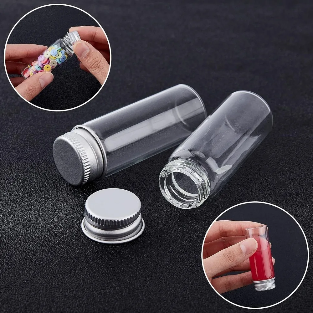 17 قطعة 14 مللي قوارير زجاجات زجاجية صغيرة برطمانات فارغة مع زجاجة عينة من الألومنيوم لتزيين حفلات الزفاف تخزين السائل