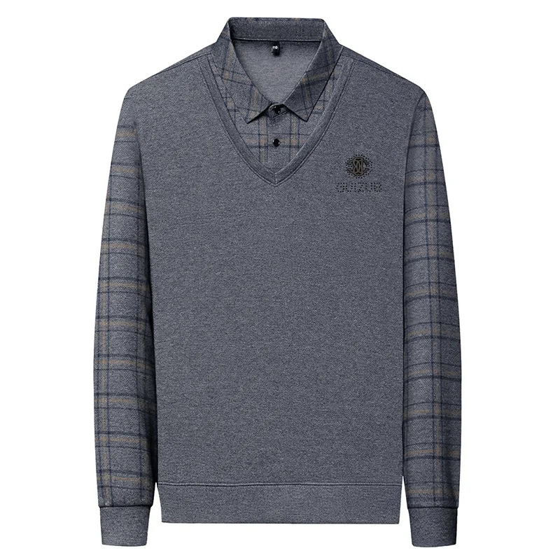 Spring Autumn Long Sleeve T-shirts For Men Fashion Breathable Fake Two Piece Lapel Bottoming Shirt Business Casual Polo Shirt