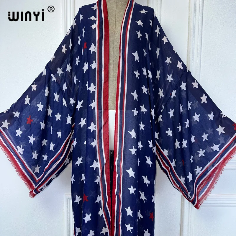 WINYI-Cardigan imprimé wpod africain pour femmes, kaftan, abaya, dubaï, robe de plage de luxe, style boho