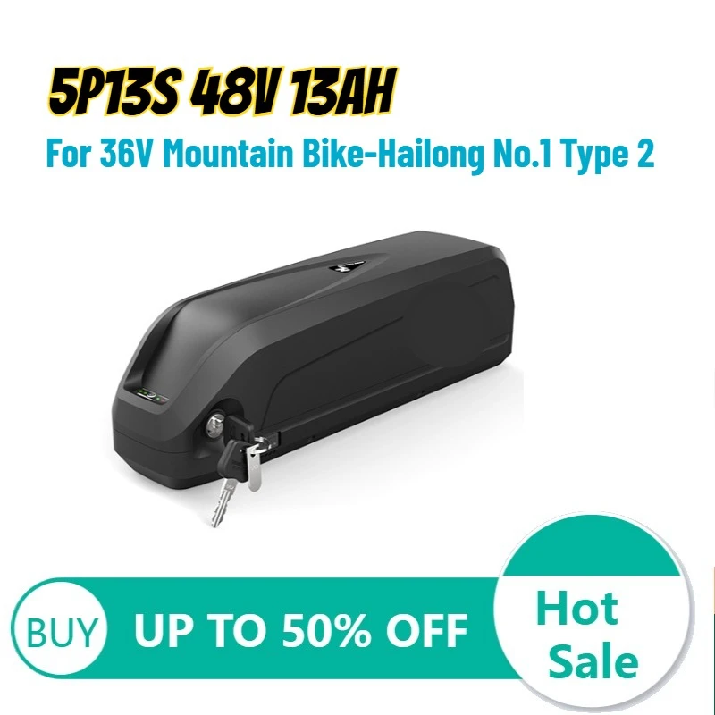 

Литиевая аккумуляторная батарея 5P13S 48В 13Ач для электровелосипедов и горных велосипедов 36В - Hailong No.1 Type 2, большая емкость, перезаряжаемая