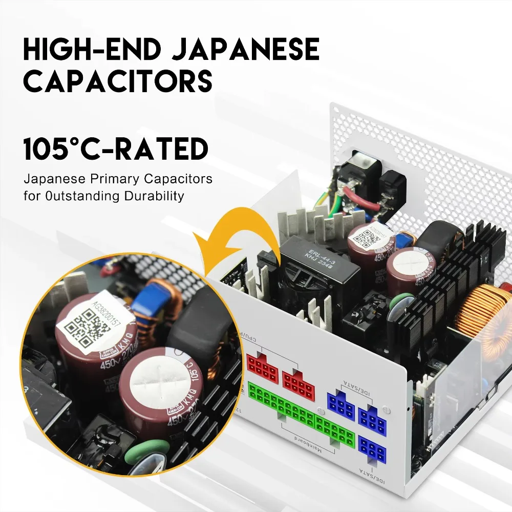 Unit Catu Daya Komputer PC Gaming PSU ATX 1200W 1000W 750W Hitam & Putih Modular Penuh