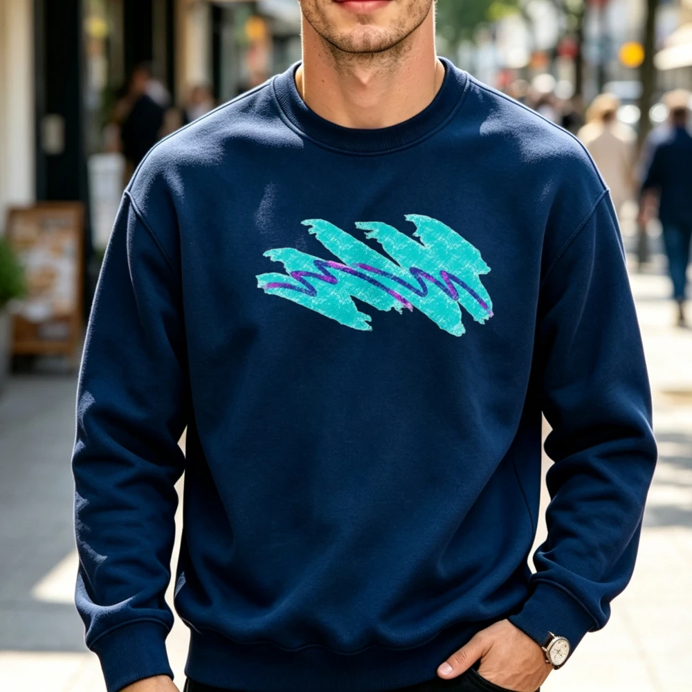 Abstract Brush Stroke Crewneck Sweatshirt Teal Purple Graffiti Art Graphic Pullover Modern Minimalist Long Sleeve Streetwear Top