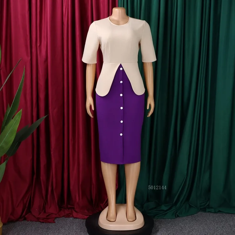 L-3XL Plus Size Elegant Midi Dress 2026 New Spring Summer Women Office Lady Dress Casual Half Sleeve Bandage Robe Oversize Dress