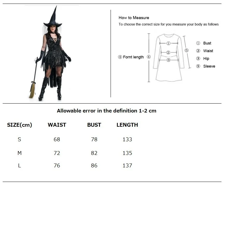 Halloween Witch Cosplay Ladies Black Sequins Witch Costume Adult Women Book Day Wicked Sorceress Fancy Dress Dark Girl Dress