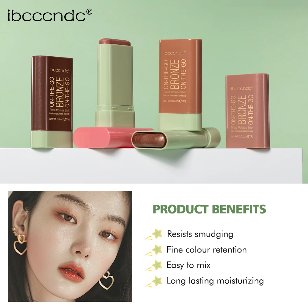 Melocotón coreano pixiMakeup contorno cuerpo brillo resaltador para cara sombreado palo rubor bronceador cosméticos colorete en polvo rojo