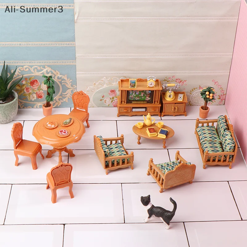 1:12 Miniaturowy zestaw mebli do domku dla lalek: stół jadalny, krzesło, sofa, stolik do herbaty, szafka RTV, model mebli dla lalek, dekoracja, rekwizyt do mikro-scen, zabawka