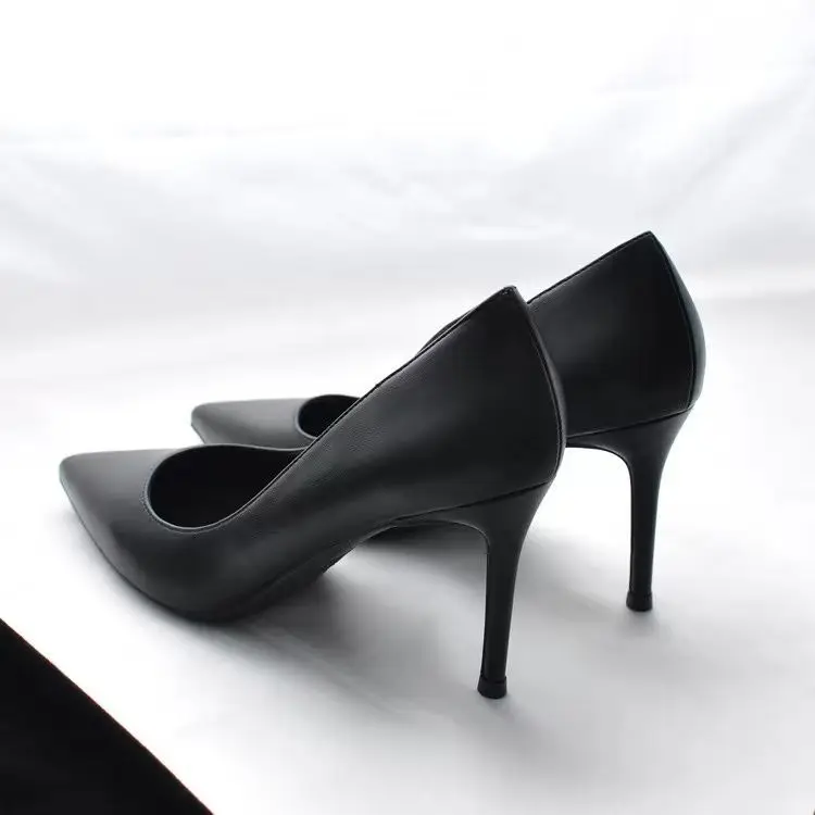 New Soft Leather Black Professional High Heels Female Stiletto All-match Flight Attendant Single Shoes Work Shoes