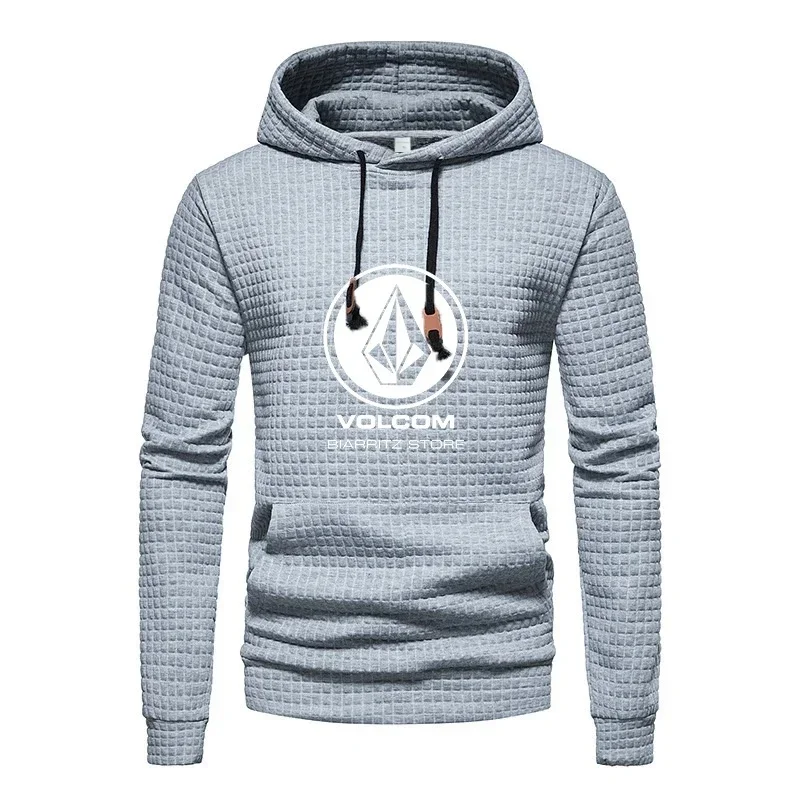

2026 autumn/winter, casual sports hoodie, men's checkered design pockets and shoelaces, waffle embossed hooded hoodie