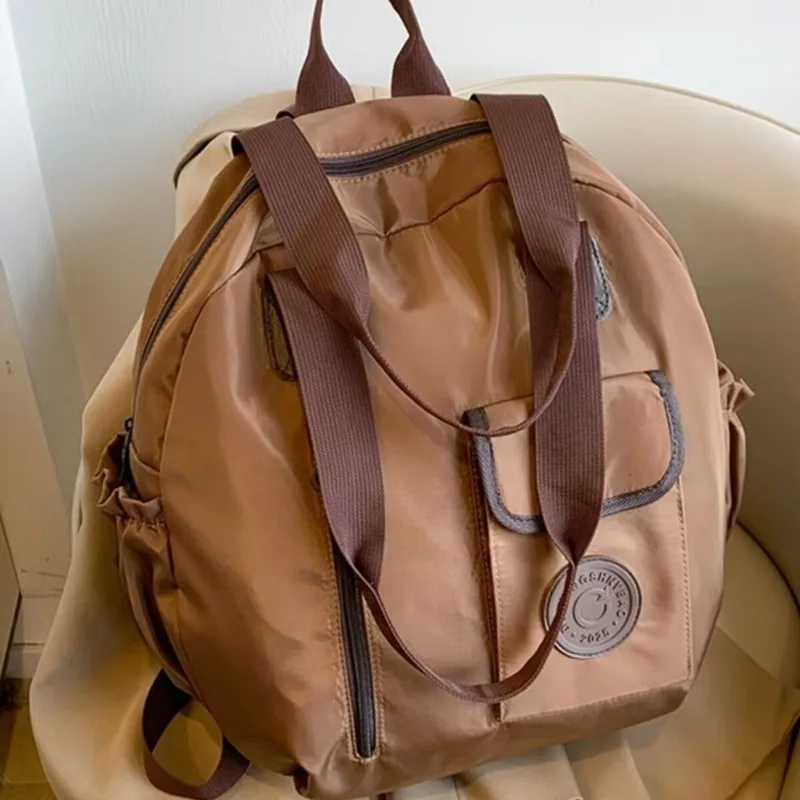 Women's Large Capacity Nylon Backpack Casual American Lazy Style Minimalist Multi-Pocket Design Convertible Shoulder Bag