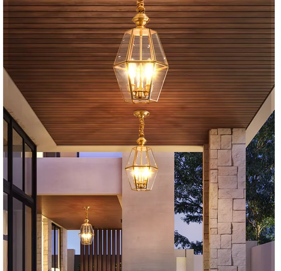 Европейская бронзовая подвесная лампа D24см H39см, стеклянный светильник в стиле ретро, современный светильник для гостиной, ресторана, спальни