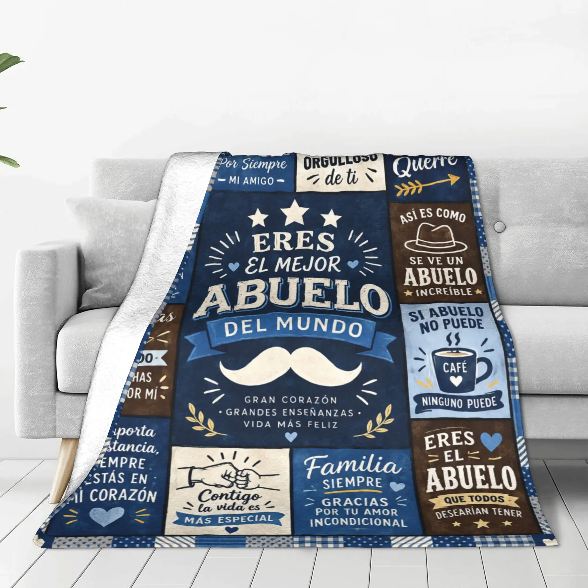 1PC Blue checkered blanket phrases Blanket Throw Blanket Thanksgiving Gifts to Abuelo Papa Novelty Warm Blanket All Season Gift