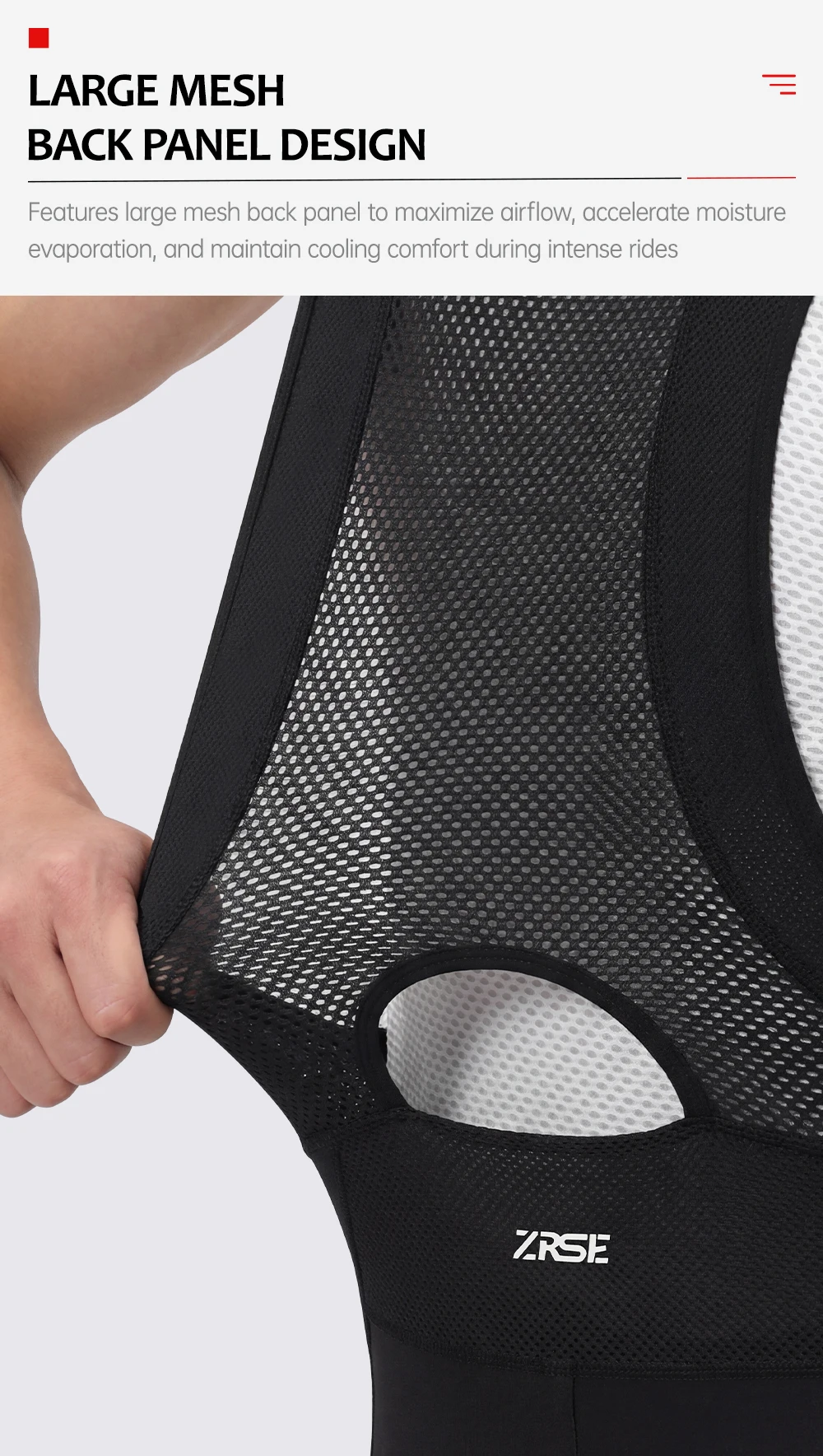 ZRSE Herren-Radhose mit Trägern, 7H, Italien, gepolstert, atmungsaktives Material, Herren-Fahrradbekleidung, MTB, Rennrad, Frühling, Sommer, bequem zum Radfahren. – Detail 9