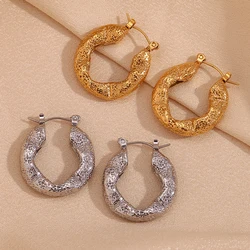 E.B.belle Flat Hammer Pattern Hoop Earrings Tarnish Free 18K Gold Plated Jewelry Stainless Steel Silver Color Women's Earrings