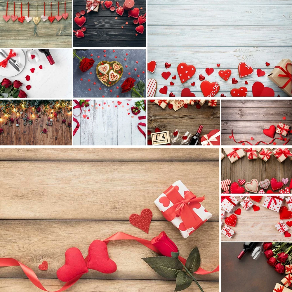 

MOON.QG Love Valentine's Day Background Wine Glasses Plush Hearts Wooden Backdrop Girl Photography Accessories Portrait Studio