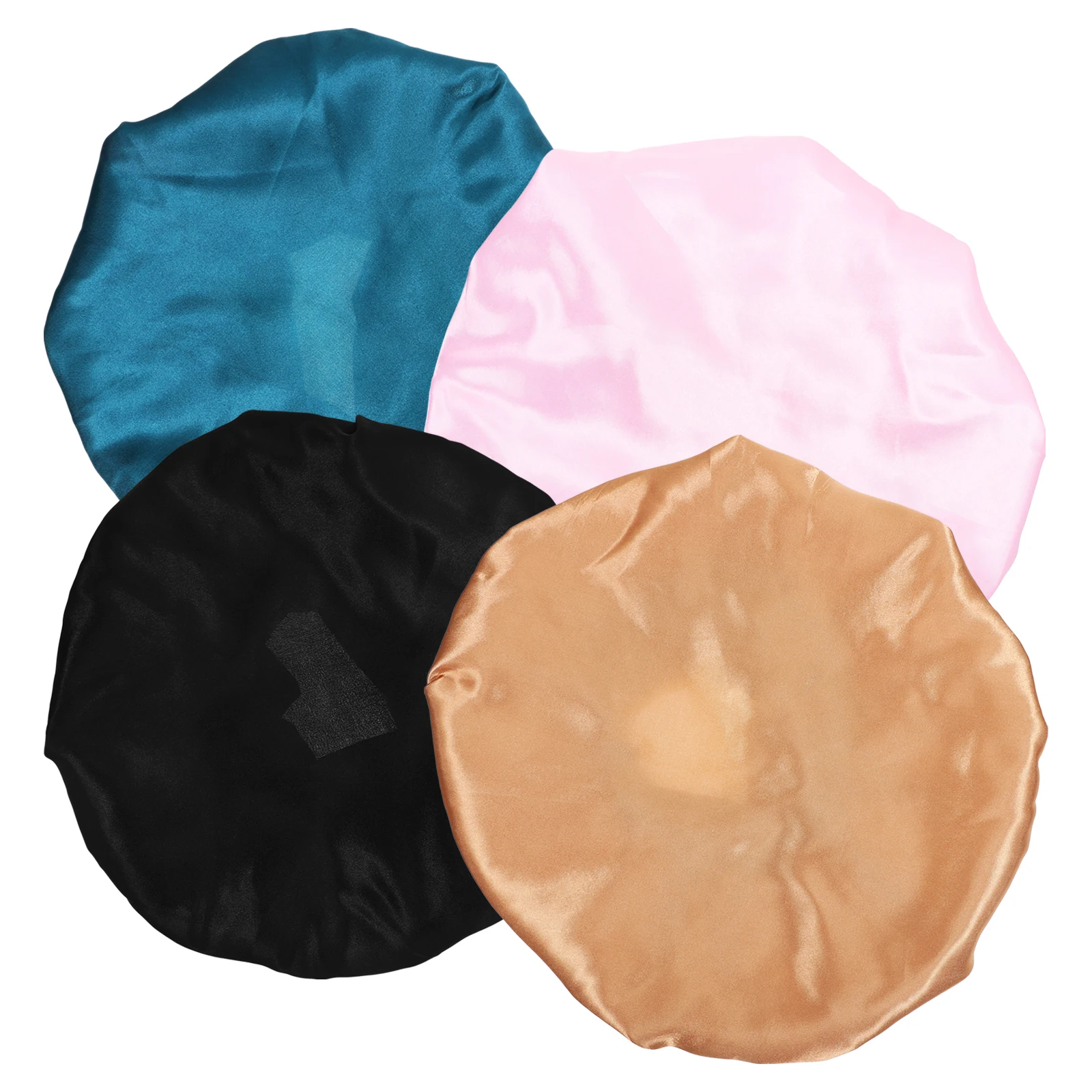 

4pcs Wide Brim Elastic Sleeping Hat Adjustable Women Sleep Cap For Braids Curly Hair Decorative Bath Cap Durable Use For Beauty