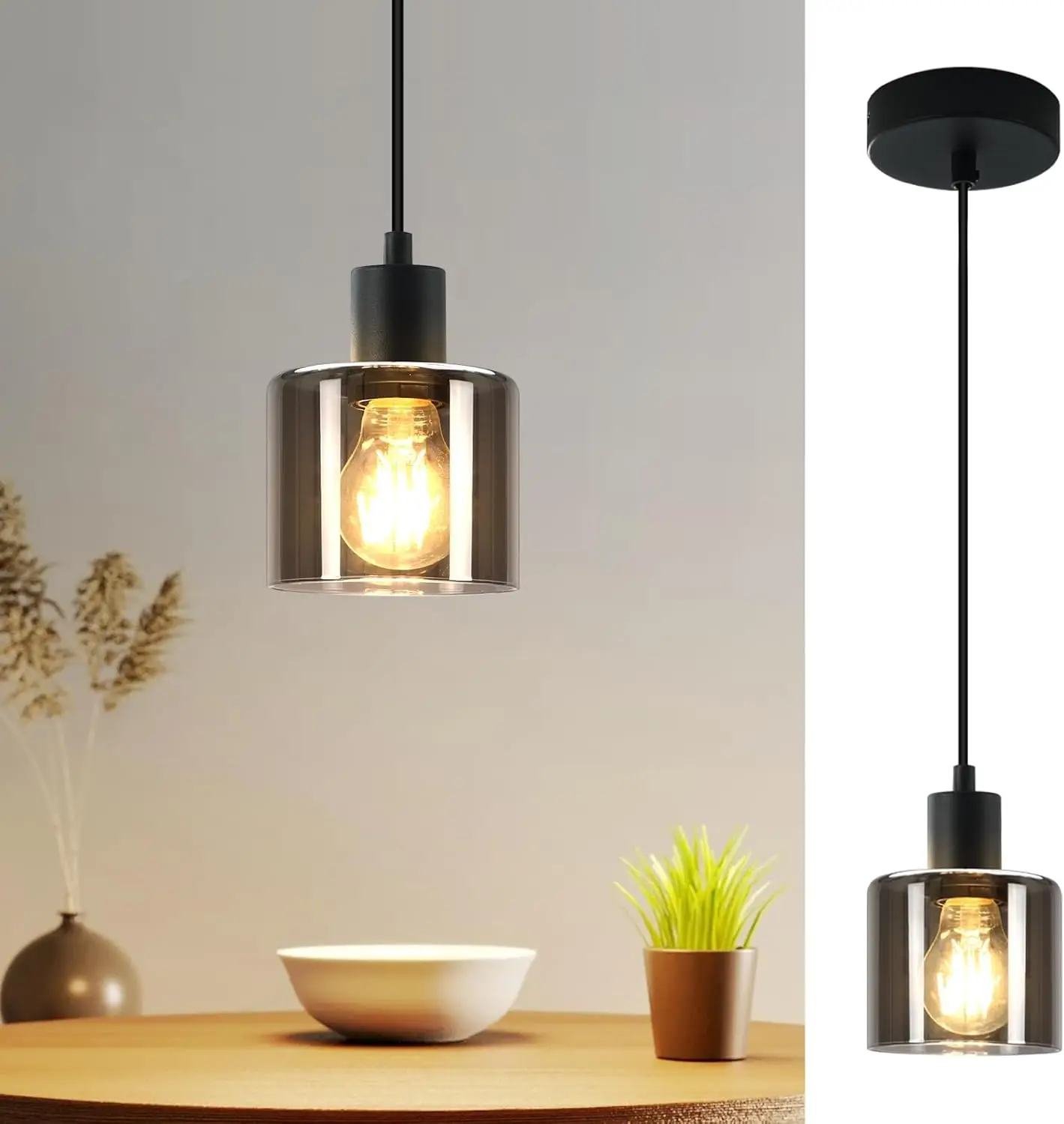 Pendelleuchte Esstisch Hängelampe Vintage - Retro Glas Hängeleuchte E27 Fassung 1 Flammig Esstischlampe Industrial Style Schwarz Pendellampe für Wohnzimmer Schlafzimmer Esszimmer Küche Hotel