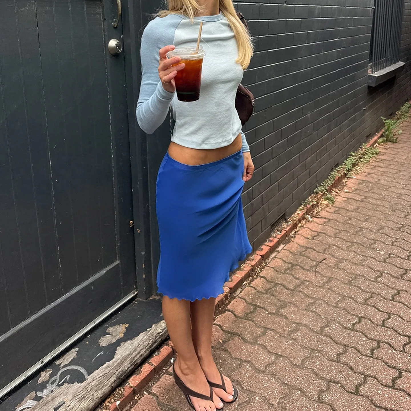Women's Klein Blue Mesh Midi Skirt Low Waist Sexy Elegant Figure-Flattering European Style view 3