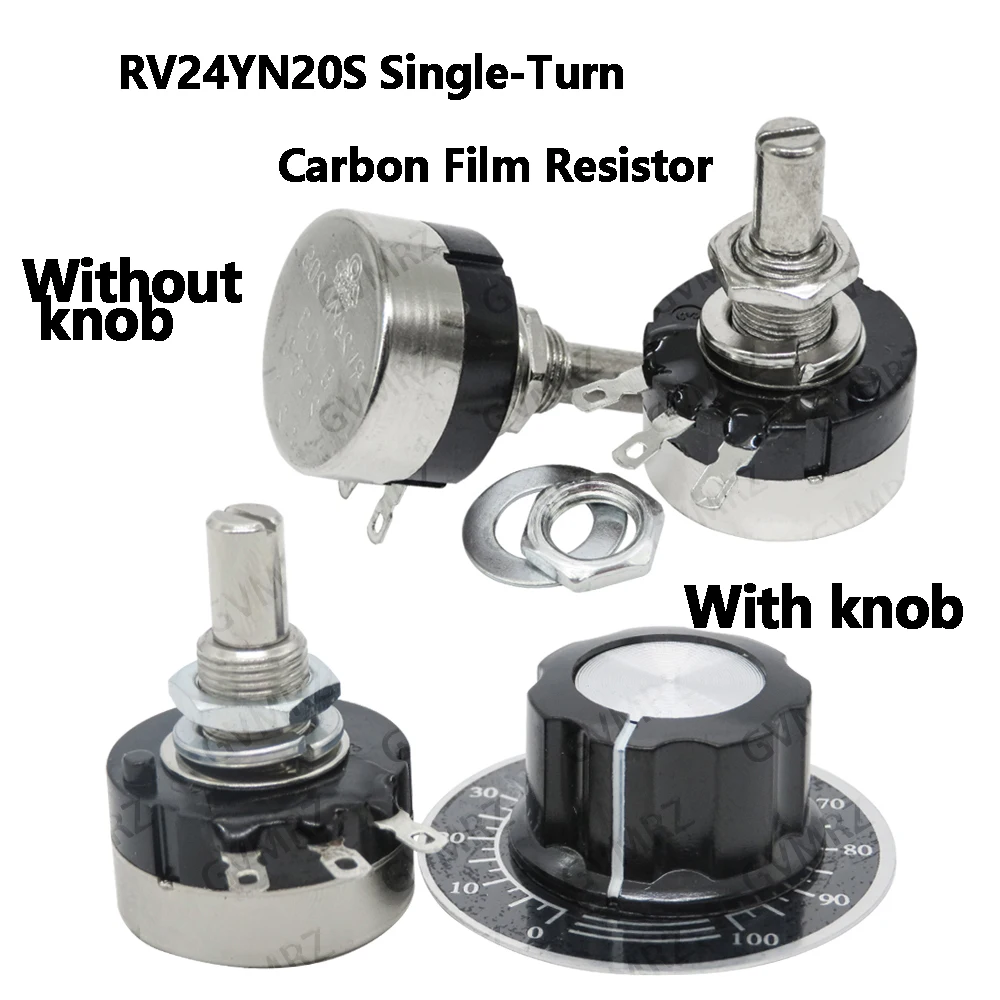 RV24YN20S 1K 2K 10K 20K Single-Turn Carbon Film Potentiometer Adjustable Resistor (with MF-A03 Knob+Dial Scale) 200R 500R