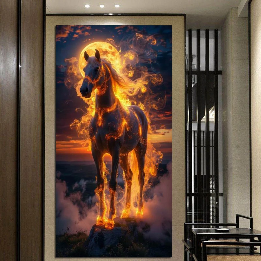 

Fullcang Fire Horse Large Size Diy Diamond Painting Kits Animals Full Square Round Drill Mosaic Embroidery Picture Wall Decor