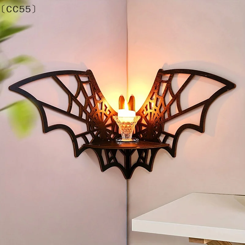 ieniaCC55 ParqueBat Eckregale aus Holz, schwebende Fledermaus-Wand-Eckregale, Gothic-Schmuck-Ausstellungsregal, Halloween-Dekor-Regal für Zuhause
