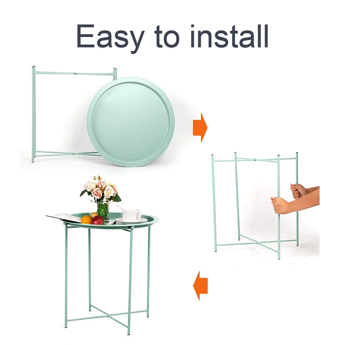 Folding Tray Metal Side Table, Sofa Table, Small Round End Tables, Anti-Rust and Waterproof, Accent Coffee Table, Andck Table