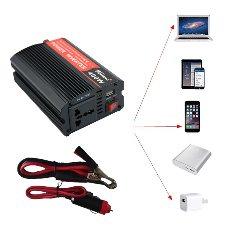 400W Portable Power Inverter Car Inverter Solar Inverter USB DC 12V to AC 220V Conversion USB Battery Clip Universal socket