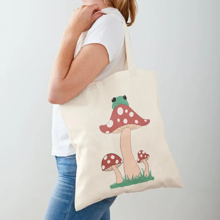 

Frog on mushroom Tote Bag bags for women ecological bags Reusable bags tote cloth