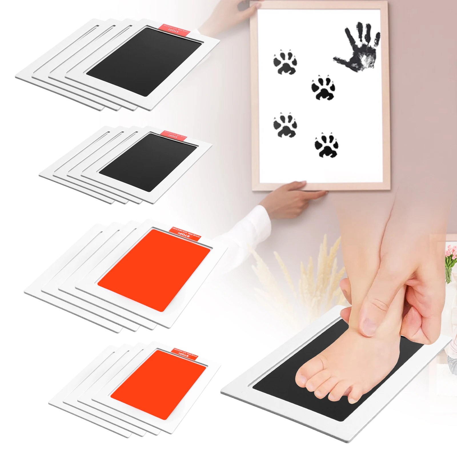 4 Pcs Baby Hand and Footprint Kit Dog Paw Print Kit Inkless Baby Footprint Kit Dog Nose Print Kit Clean Touch Ink Pad Mess Free