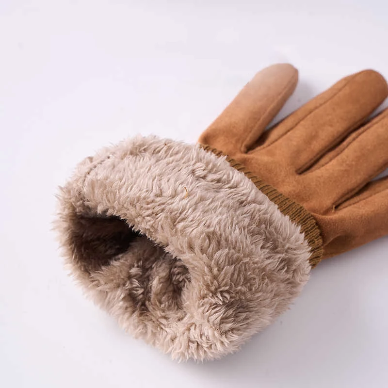 Suede Cycling Gloves for Men Winter Thick Gloves Hiking Polyester Touch Screen Warm Fluffy Motorcycle Soft Delivery Riders Glove
