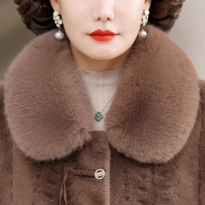 أمي الربيع والخريف موضة تقليد معطف الصوف المنك النبيلة منتصف الشيخوخة المرأة الخريف ارتداء رداء علوي من الصوف غير رسمي المرأة القصيرة