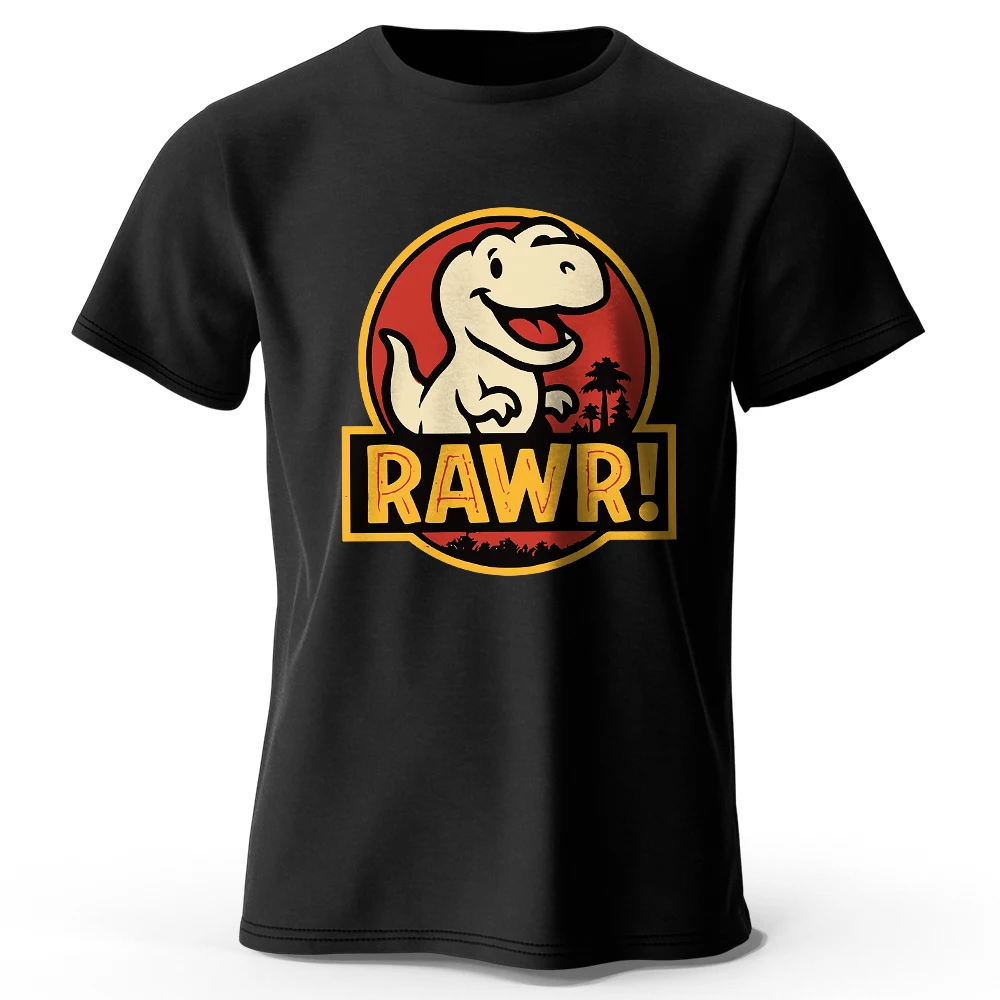 Herren Rawr bedrucktes T-Shirt aus 100 % Baumwolle, übergroße Dinosaurier-Grafik-T-Shirts für Damen, Sommer-Tops, Kawaii-Streetwear