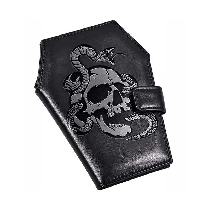 Gothic Wallet with Embossed Skull Snake,Coffin Wallets for Women,Punk Horror Bifold Wallets,Goth Gifts for Halloween Accessories