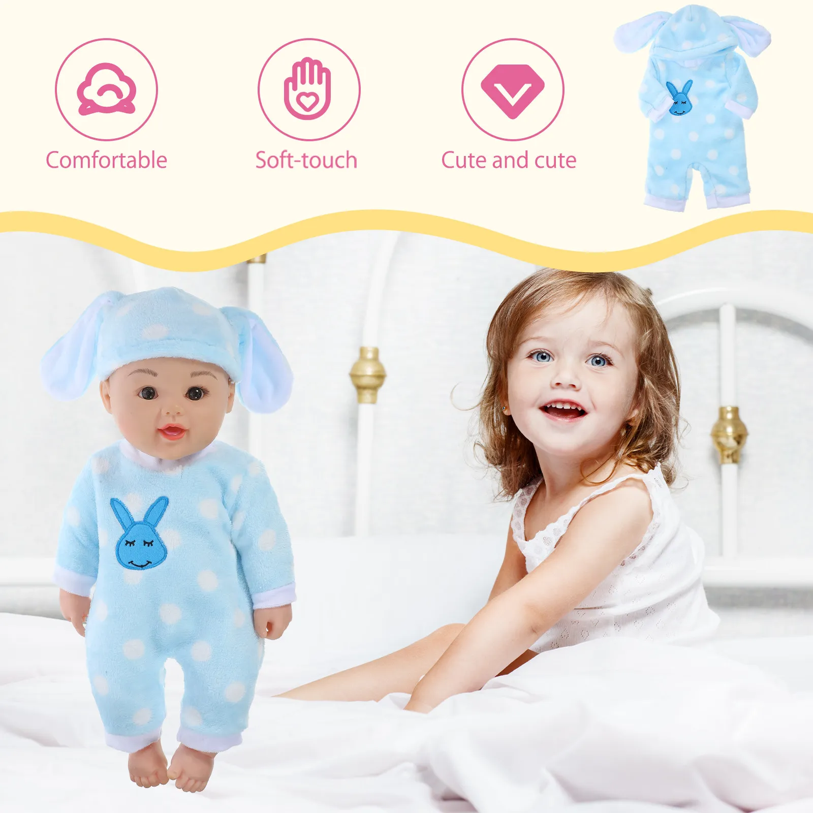 

1Set Girl Rabbit Jumpsuit Pajamas Bunny Costume 18 Inch Dress Up Outfit Zipper Shoes Gift Decoration Pajamas