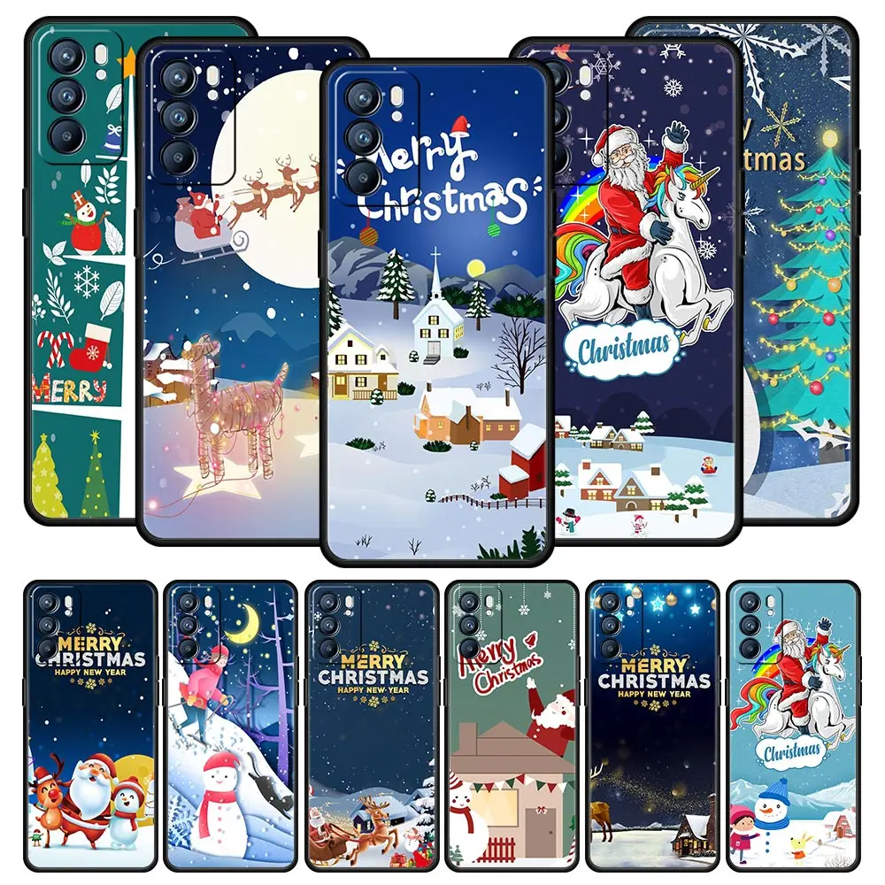 New Year's Christmas Case For OPPO A54 A53 A52 A16 A15 A74 A9 2020 A76 A95 A12 Reno7 SE Reno6 Z Find X5 Pro Plus 5G Phone Cover