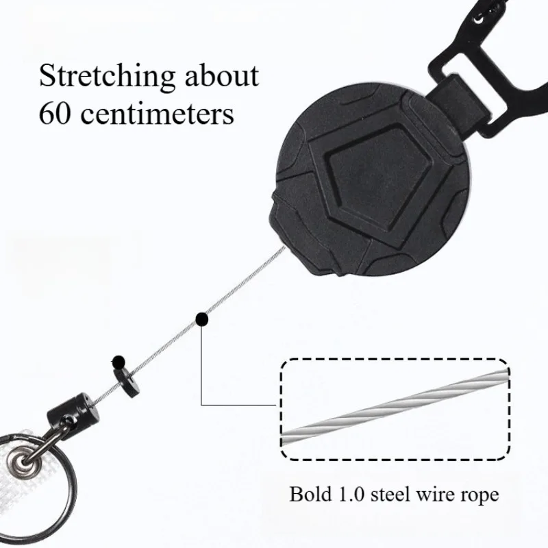 Hot selling Bold 1.0 Steel Wire Rope Outdoor Mountaineering Easy Pull Buckle High Elasticity Car Telescopic Keychain