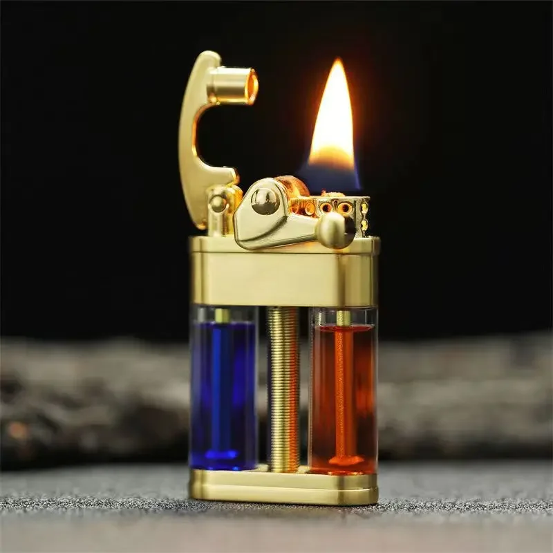 ZORRO Brass Kerosene Lighter Transparent Double Tank Rocker One Piece Ignition Wheel Windproof Lighters Men\'s Gift