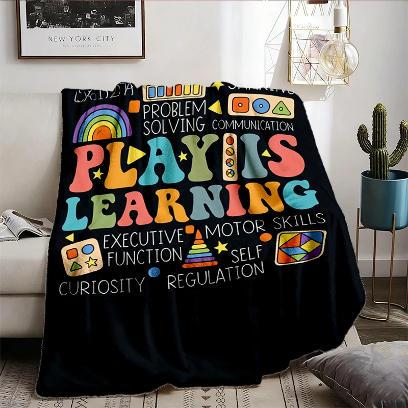 Play Is Learning Groovy Teacher T, Flannel Blanket, Teacher Life Flannel Throw, Cozy Blanket, Teacher Warm Blanket