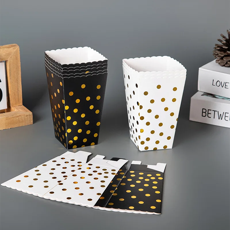 12 Stücke Schwarz und Weiß Gold Polka Dot Popcorn Box Geburtstag Geschenk Box Film Party Supplies Weihnachten Hochzeit Party Dekoration – Detail 4