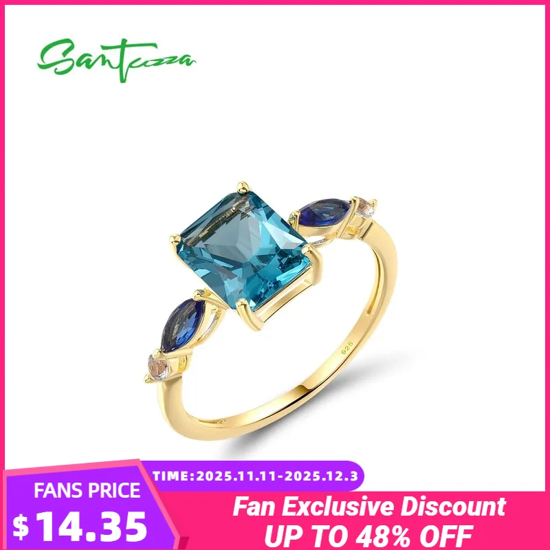 

SANTUZZA Authentic 925 Sterling Silver Ring For Women Sparkling Synthetic Blue Spinel Modern Style Birthday Gifts Fine Jewelry