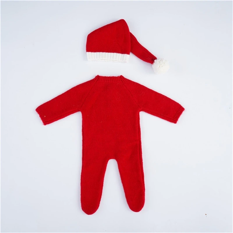 Newborn Photography Props Costume Mohair Christmas Romper+Hat Baby Santa Claus Cosplay Clothes Studio Photo Shooting Accessories