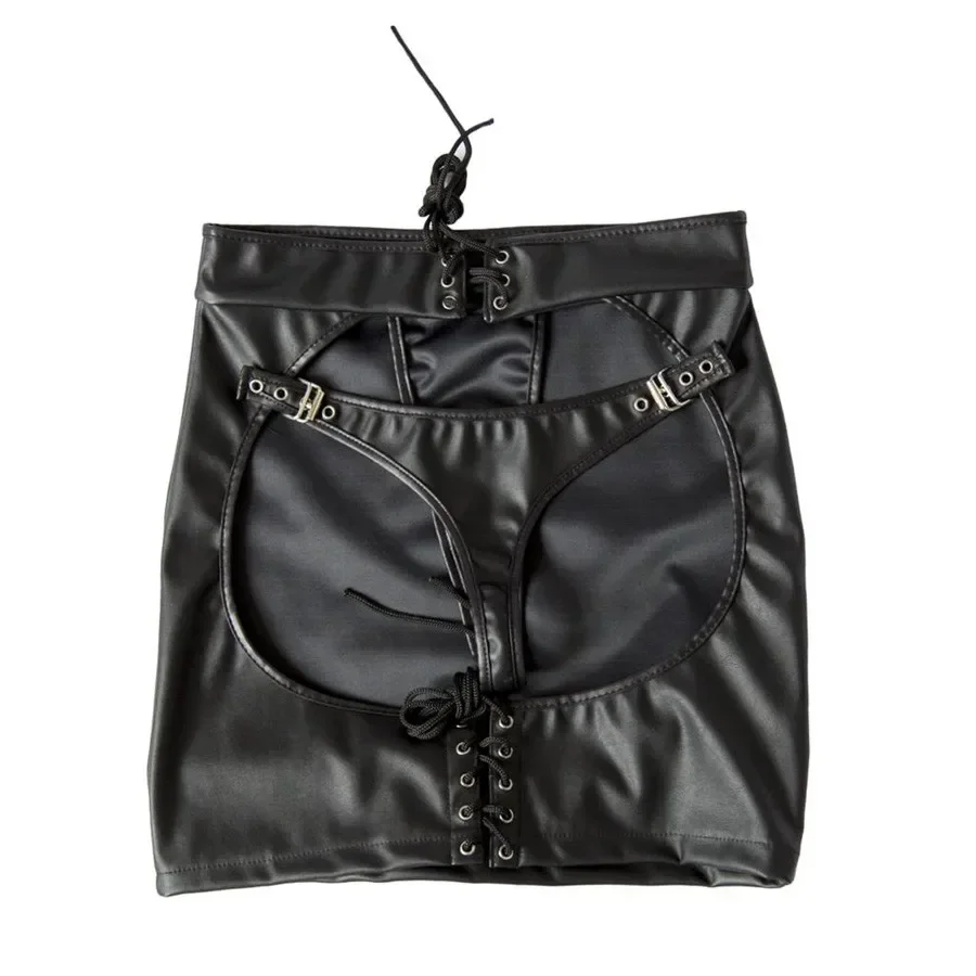 Faux Leather Lace-Up Spanking Skirt Sex Fetish Clubwear Open Hip Bondage Skirts Toys