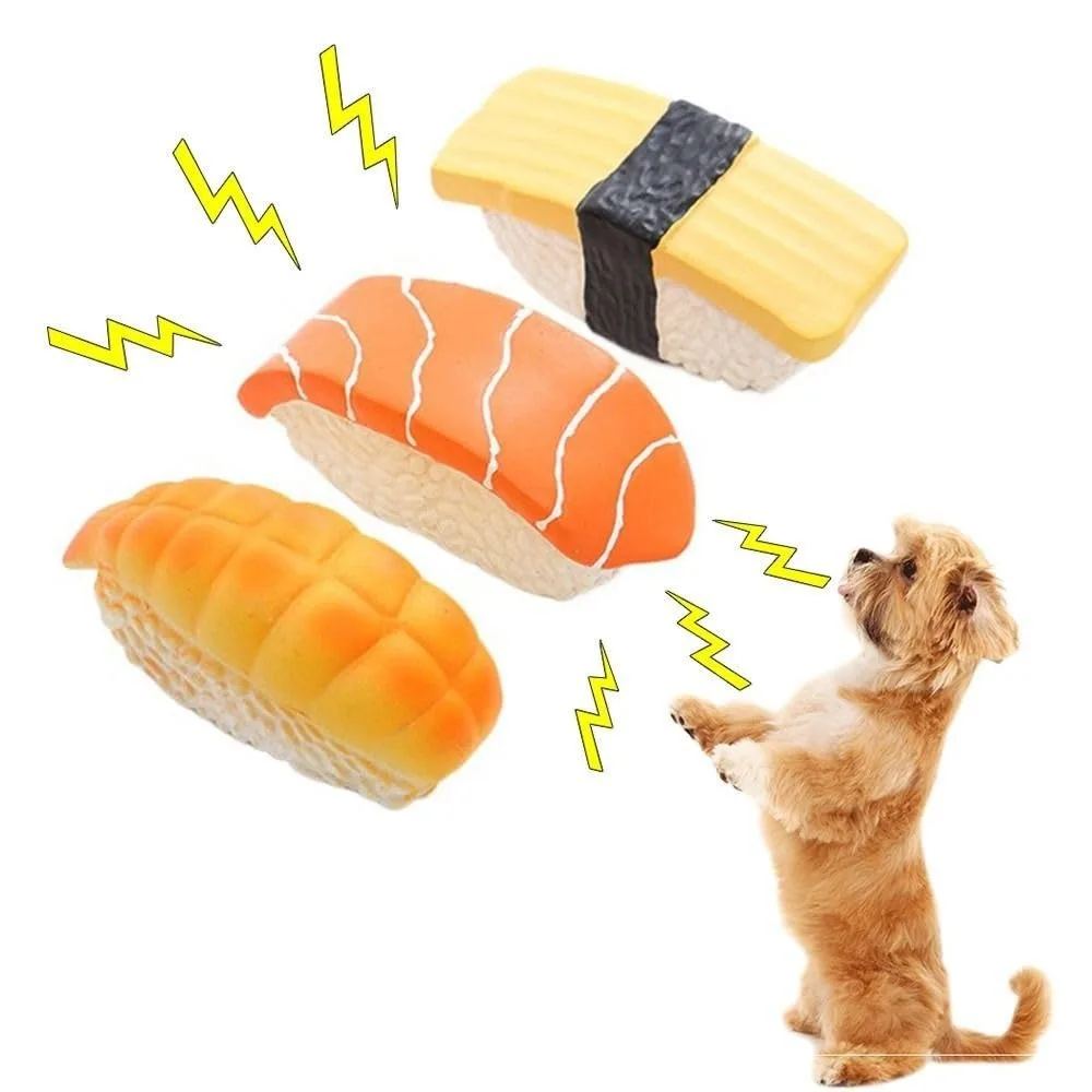 Sushi Shape Dog Chew Toy Bite-resistant Soft Interactive Squeaky Dog Toys Relieve Boredom Wear-resistant Dog Teething Toy