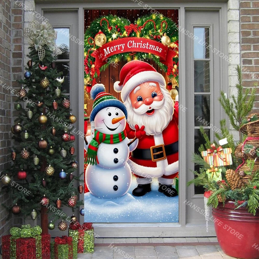 2024 New Christmas Static Display Door Stickers Cartoon Santa Claus Snowman Elk Door Stickers Christmas Vinyl Door Stickers